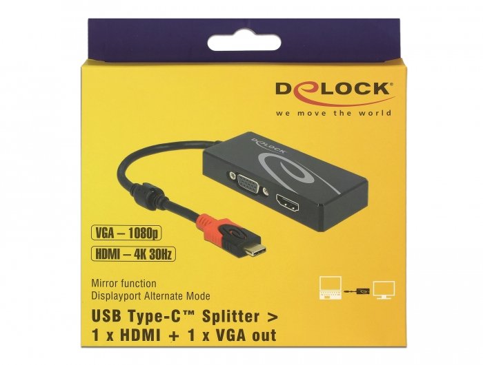 Usb Type-C Splitter (Dp Alt Mode) > 1 X Hdmi + 1 X Vga Out