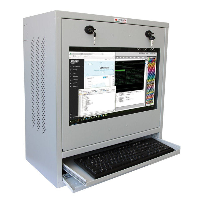 Techly 105780 Armario Gris Seguridad Para Pc, Monitor Táctil Lcd Y Teclado