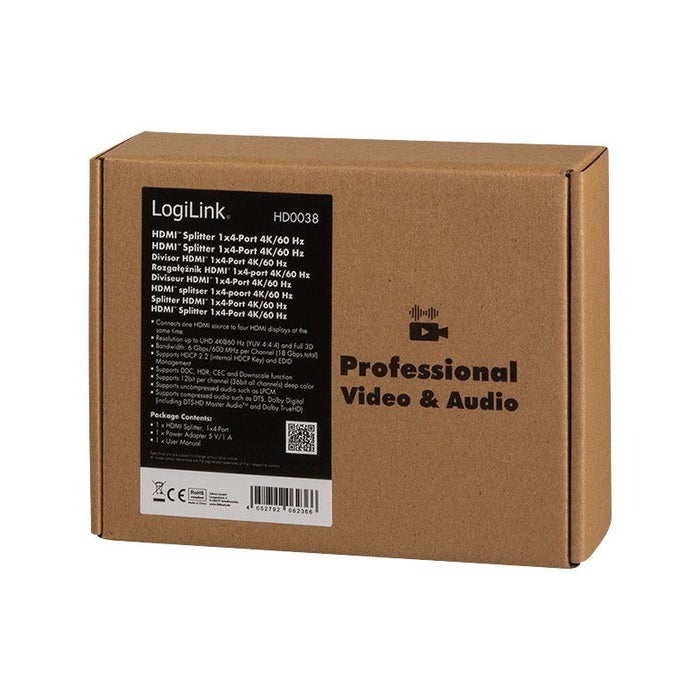 Divisor Hdmi Logilink 1x4 Puerto, 4k / 60hz, Reductor, Edid
