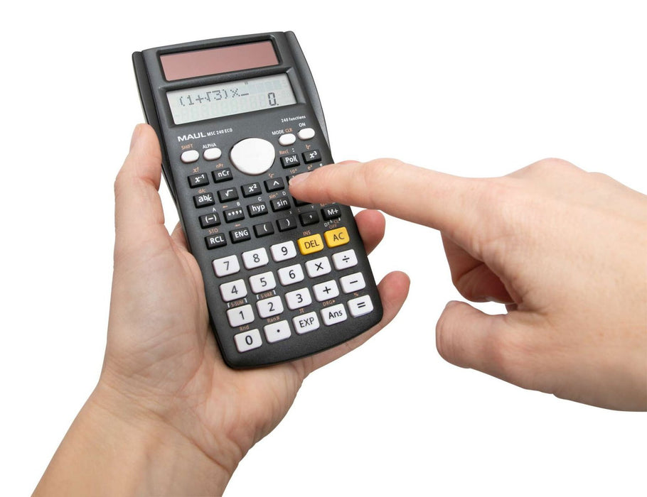 Maul Msc 240 Eco Calculadora De Escritorio Solar, Calculadora Científica Con Pantalla De Dos Líneas, 80% Plástico Reciclado, Negro, 16,1 X 8,5 X 2,1 Cm Para Oficina, Taller, Escuela