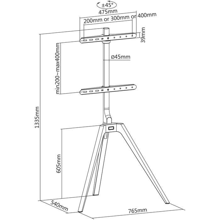 Inline® Woodstand Tv Pedestal, Tripod, For Led Tv 45"-65" (114-165cm), Max. 40kg