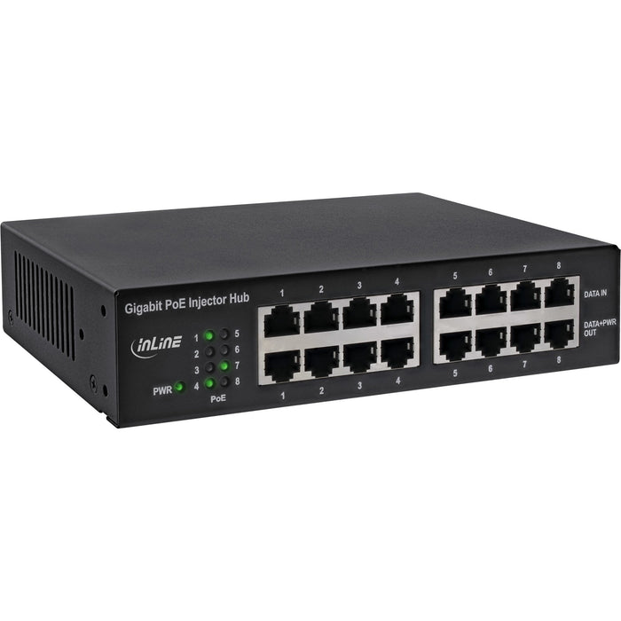 Inline Poe+ Gigabit Network Injector Hub 8 Puertos (8x Poe+), 1gbit/S, 19" (Soportes Incluidos), Metal, Sin Ventilador
