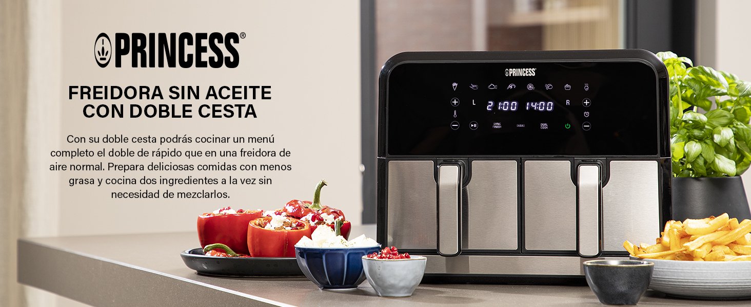 EAN 8712836969360 - Princess 182074 Doble 8 L Independiente 1700 W Freidora de aire caliente Negro, Acero inoxidable imagen 26