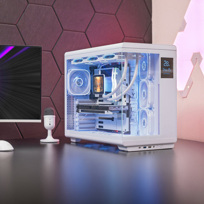 Caja Pc  Atx Mars Gaming Mc-Revpro Pantalla Lcd 4.3" Cristal Templado 4x Ventiladores Argb Blanco