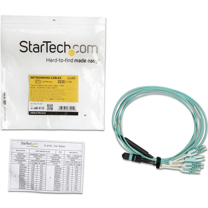 Startech.Com Mpo8lcpl2m Cable De Fibra Optica 2 M Om3 Mpo/Mtp 8x Lc Aqua