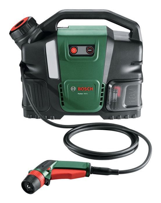 Bosch Hidrolimpiadora Móvil Para Bicicletas Fontus 18v-6 (Depósito De Agua De 6 L, 8 Niveles De Presión, Espacio Para Guardar La Manguera Y La Pistola, Incluye 1 Batería De 2,0 Ah 18v Y Cargador) 06008b6201