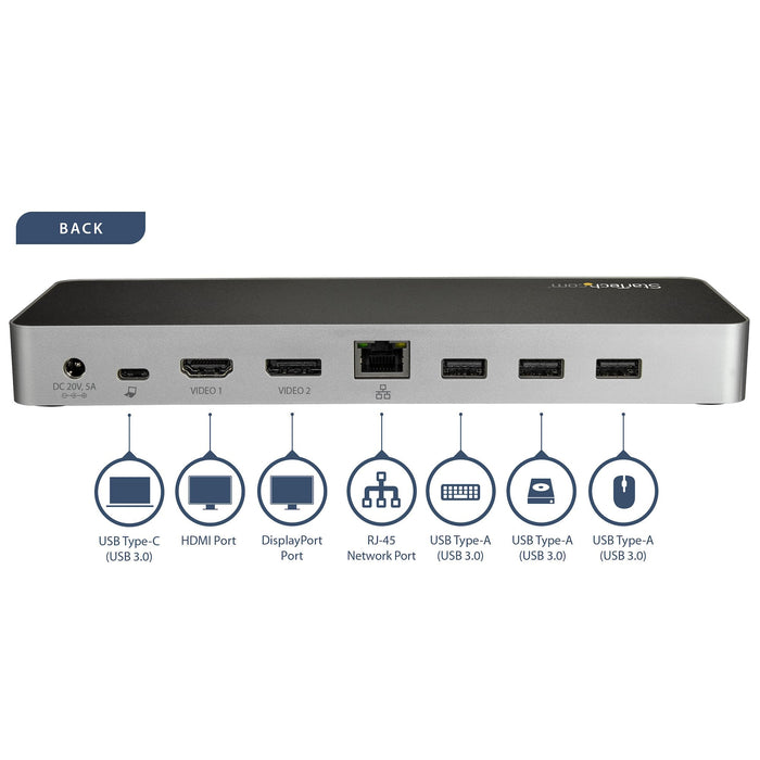 Startech Docking Station Usb-C De Vídeo Displayport Y Hdmi Con Entrega De Alimentación