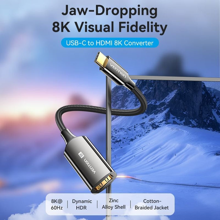 Cotton Braided Usb-C To Hdmi 8kcabl Converter 0.25m Black Zinc Alloy