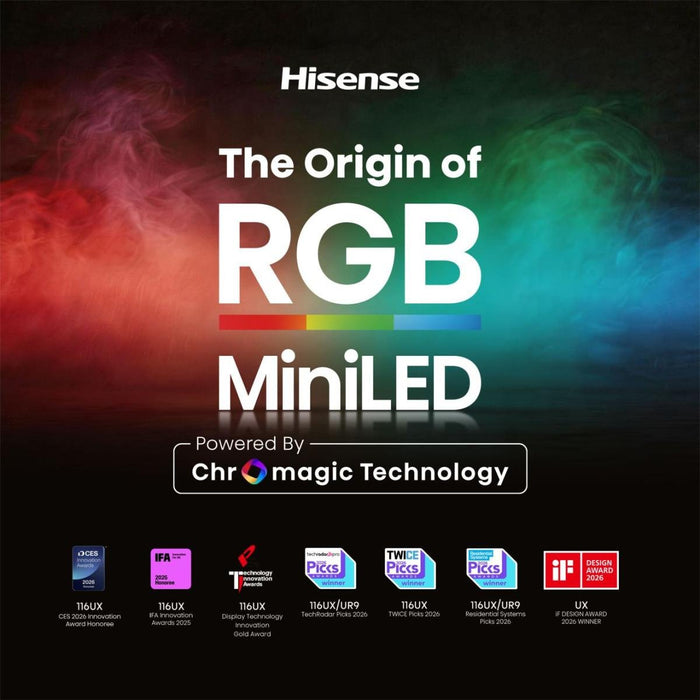 Televisor 75'' Rgb Miniled Uhd 4k Quantum Dot 180hz 75ur8s Smart Tv Hisense 75'/ Rgb Miniled/ Uhd 4k/ 180hz/ 4x Hdmi 2.1/ 1x Usb 2.0 + 1x Usb 3.0/ 2x10w + Subwoofer/ Dolby Vision Iq/ Wifi 6/ Bluetooth 5.4