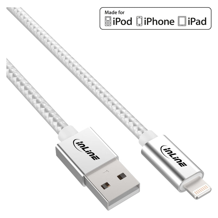 Cable Usb Inline Lightning Para Ipad Iphone Ipod Plata 2m Certificado Mfi