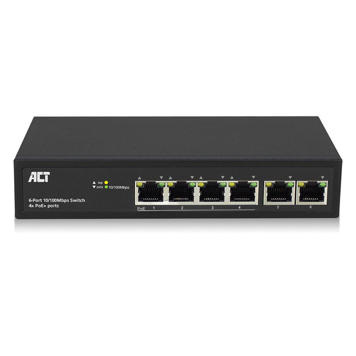 6 Port, Network Switch, 10 100mbps. 4x Poe+ (30w) Port