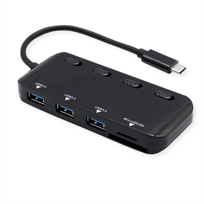 Hub Roline Usb 3.2 Gen 1 3fach, Typ C Anschlusscable, Mit Cardreader, Ports Einzeln Schaltbar