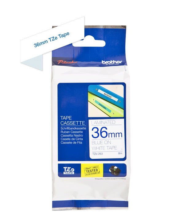 Brother Cinta Rotuladora Laminada Blanco Sobre Azul 36 Mmx8m