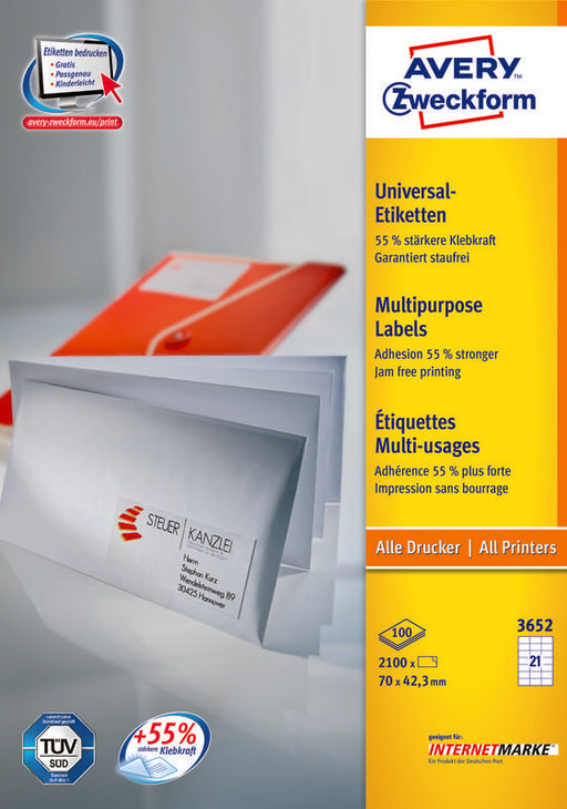 EAN 4004182036525 - Avery 3652Z etiqueta autoadhesiva Rectángulo Blanco 2100 pieza(s) imagen 1