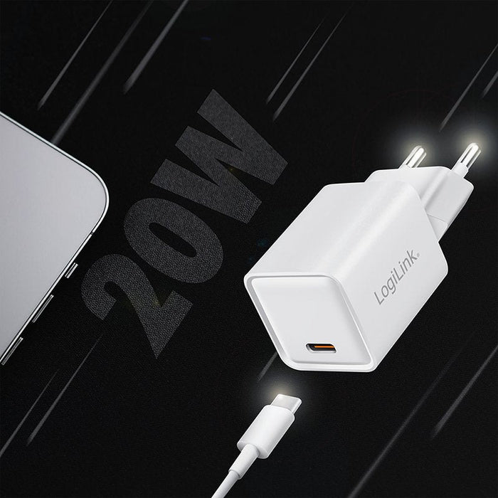 Logilink Usb-C Charger, 20 W, Gan, 1-Port, 1x Usb-C (Pd), Blanco