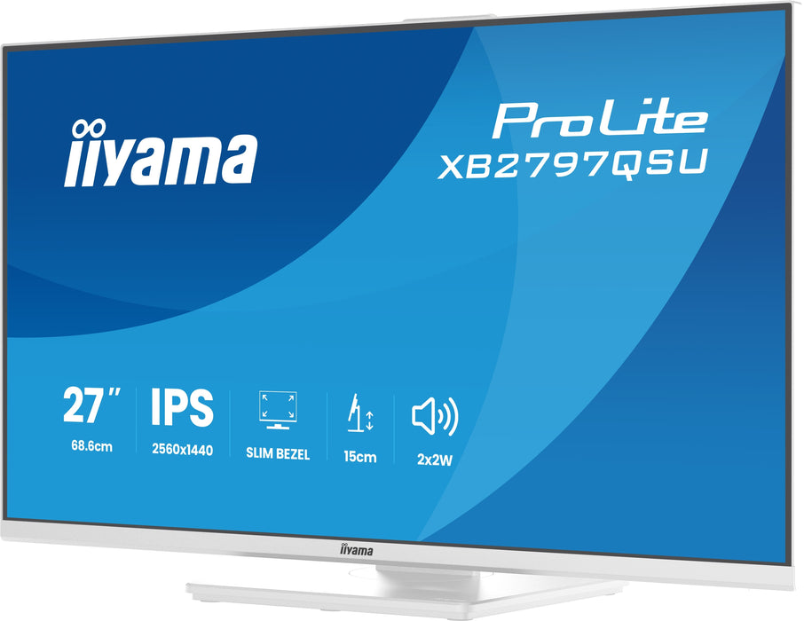 Monitor  Iiyama Prolite Xb2797qsu-W1 Led 27" 2560 X 1440 Qhd @ 75 Hz Ips 350 Cd/M² 1000:1 1 Ms 2xhdmi Displayport Altavoces Mate Blanco