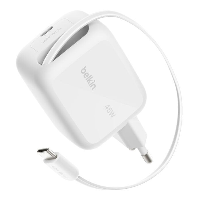 Belkin Boost Charge Pro 45w Dual Gan Retract.Cable Whi Wch023kqwh