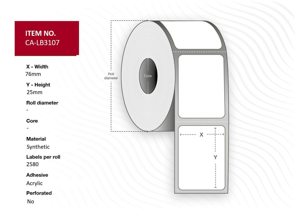 Label Roll, 76x25mm, 1pc,  Synthetic (Polyester), Glossy