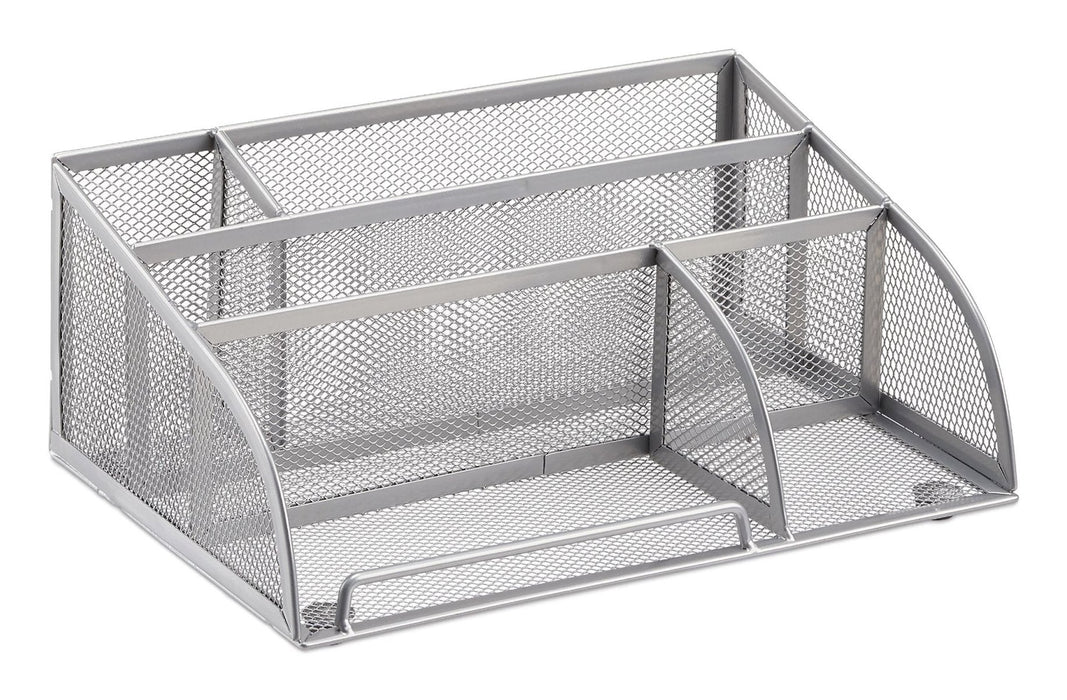 Relaxdays Escritorio-Organizer 5 Compartimentos, Metal Plateado