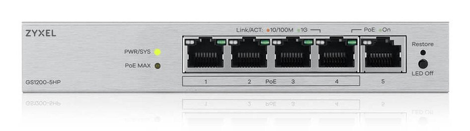 Zyxel Gs1200-5hpv3 5-Port Gigabit Poe+ Web Smart Managed