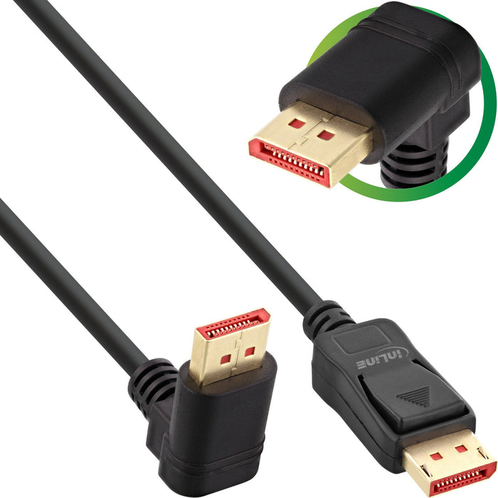 Cable Inline Displayport 1.4, 8k4k, En Ángulo Hacia Arriba, Negro/Dorado, 2 M