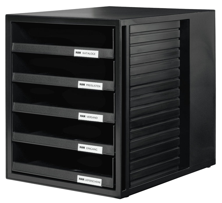 Han Schubladenbox Schrank-Set,Din A4 5 Schubladen, Negro