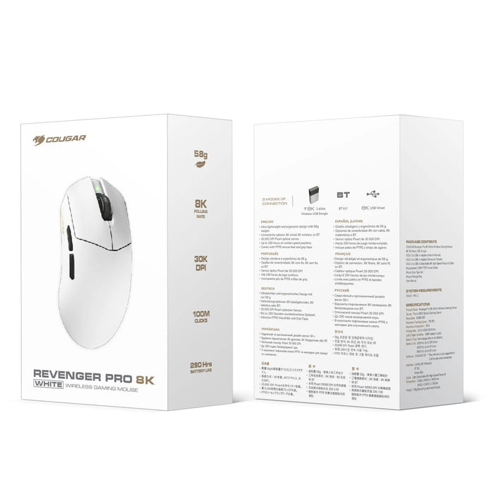 Cougar Gaming Ratón,Revenger Pro 8k, Wireless, Blanco