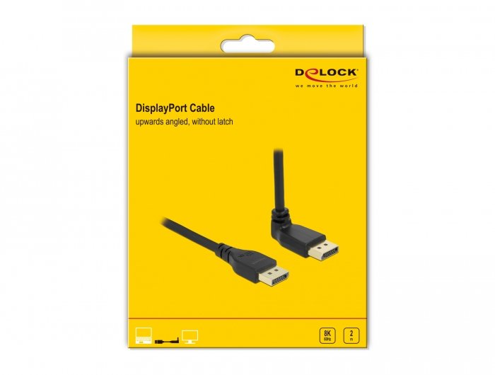 Cable Delock Displayport  Stecker Gerade Zu Stecker 90° Oben Gewinkelt 8k 60 Hz 2 M Ohne Einrastfunktion