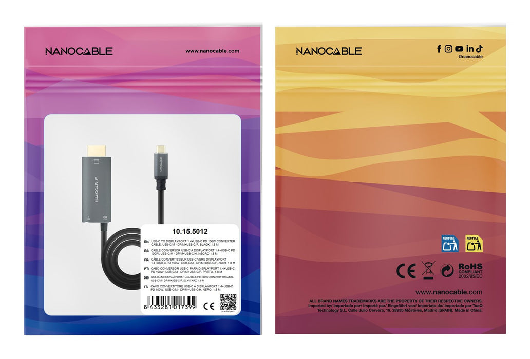 Cable Usb-C/M - Displayport/M+Usb-C/H, Negro 1.8 M