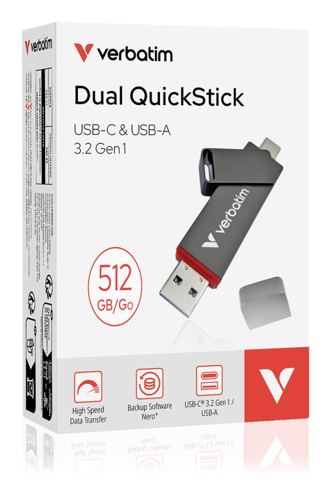 EAN 0023942320425 - Verbatim Dual QuickStick unidad flash USB 512 GB USB Type-A / USB Type-C 3.2 Gen 1 (3.1 Gen 1) Gris imagen 6