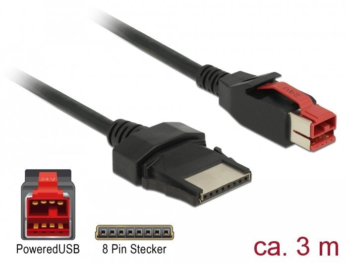 Delock 85479 Cable Poweredusb Macho 24 V > 8 Pin Macho 3 M Para Impresoras Y Terminales De Punto De Venta