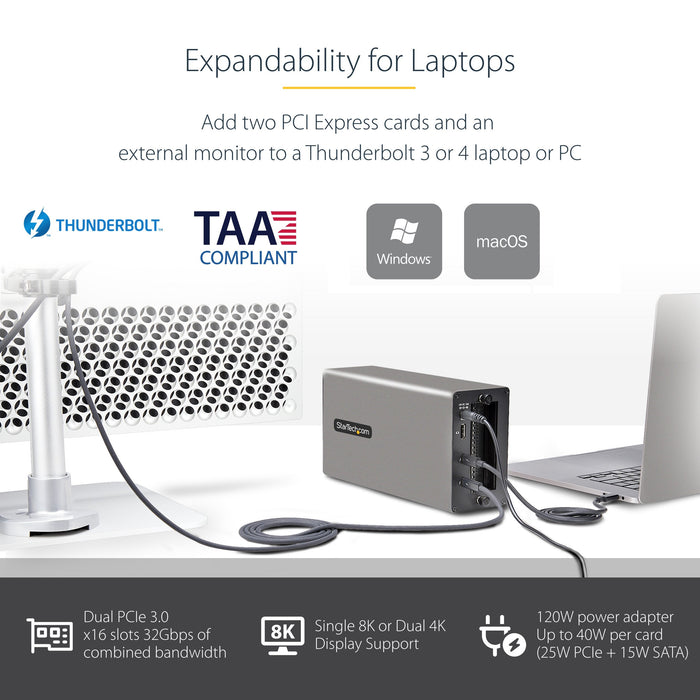 EAN 0065030895002 - StarTech.com 2TBT3-PCIE-ENCLOSURE base para portátil y replicador de puertos Alámbrico Plata imagen 11