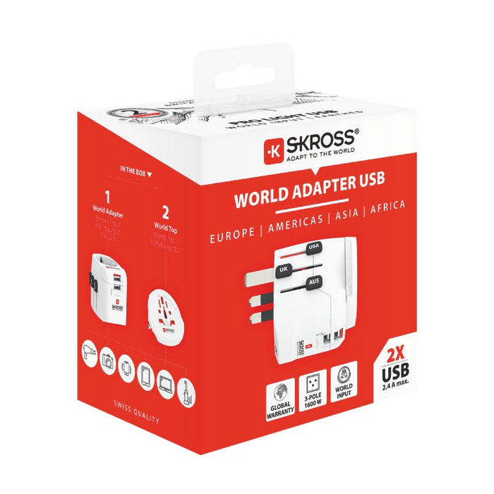Skross Pro Light Usb (2xa) - World Adaptador De Enchufe Eléctrico Universal Blanco