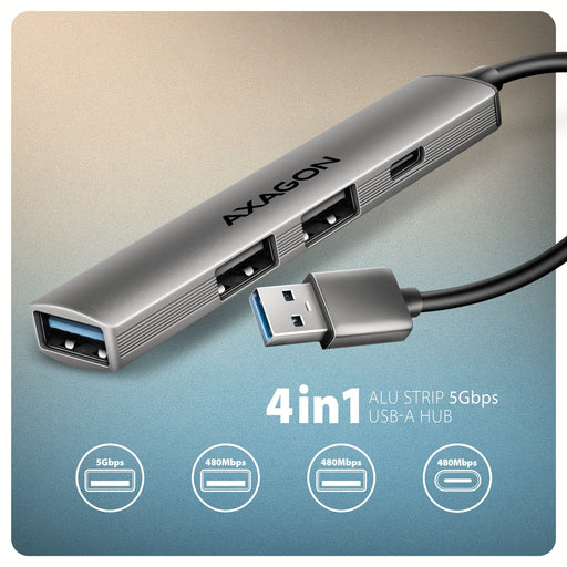 EAN 8595247909329 - Axagon HUB USB HUE-STA, 4x USB ALU STRIP hub, 1x USB-A 5Gbps, 2x USB-A & 1x USB-C 480Mbps, kabel USB-A 12 imagen 2