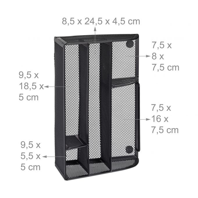 Relaxdays Escritorio-Organizer 5 Compartimentos, Metal Negro