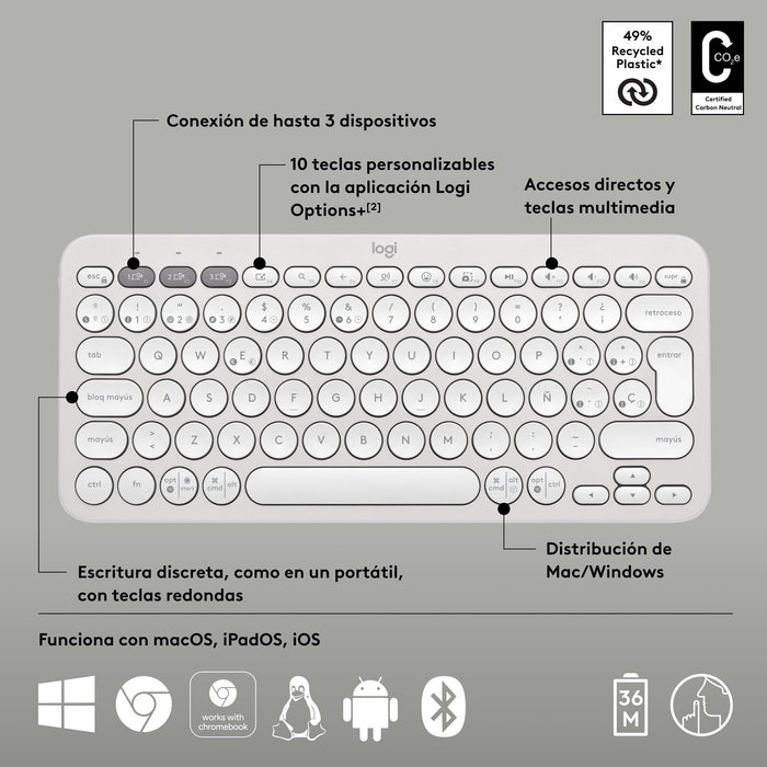 EAN 5099206111226 - Logitech 920-011828 teclado Universal Bluetooth QWERTY Español Blanco imagen 15