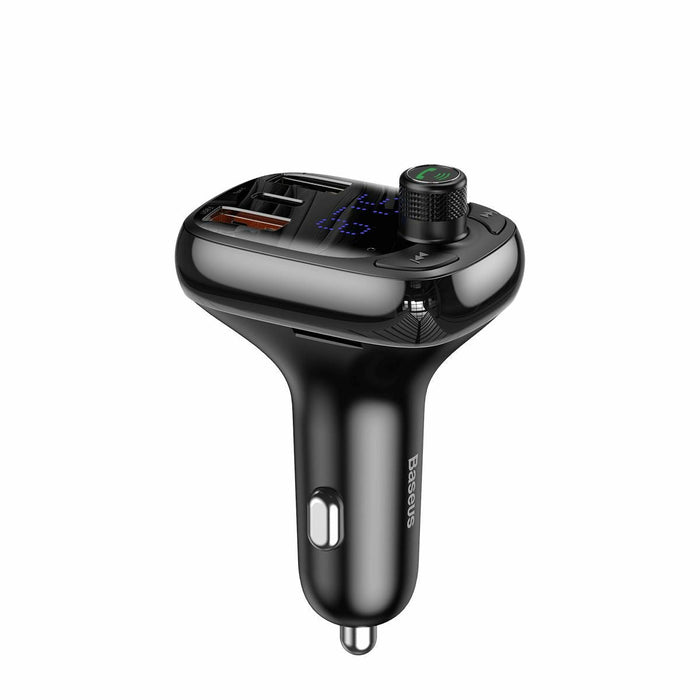 Baseus Car Charger Bluetooth Fm Transmitter S-13, Bt. 5.0, 10m Range, Usb-A Qc 12v/ 2.4a, Usb-A 5v/ 1.5a, Type-C 12v/ 2.4a, Black (Ccmt000101)