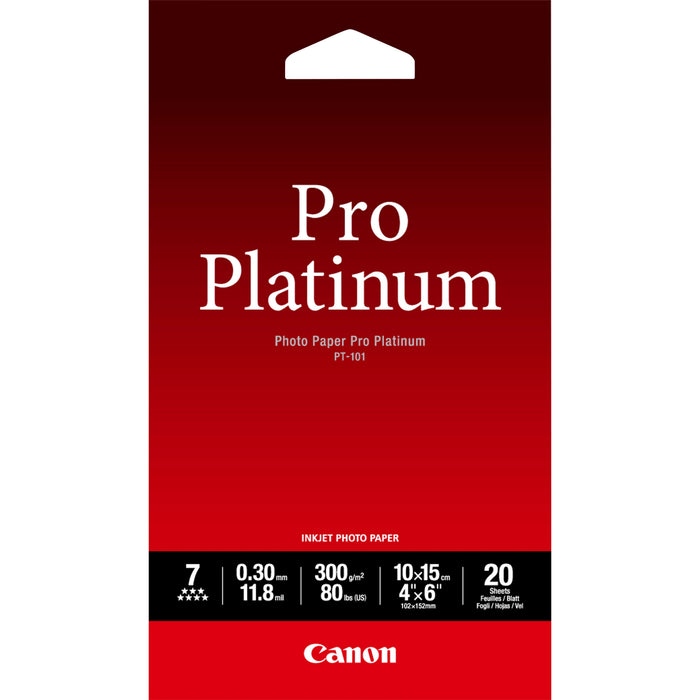 Canon Photo Paper Pro Platinum100 X 150 Mm300 G/M20 Hoja(S) Papel Fotogrfico Brillantepara Pixma Ip3600, Mp240, Mp480, Mp620, Mp980