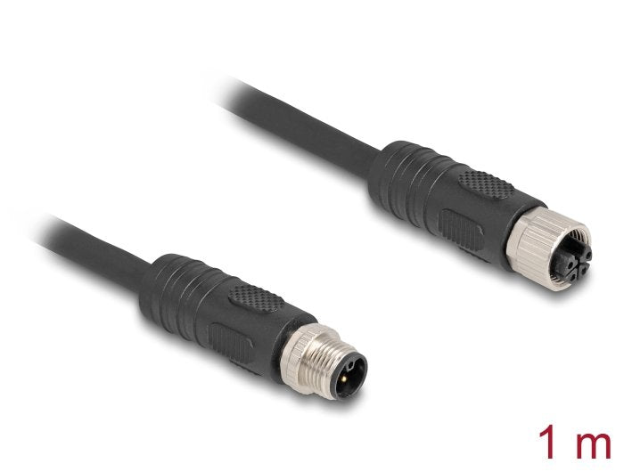 Delock M12 Cable L-Kodiert 4 Pin Stecker Zu Buchse Pur Schleppkettentauglich 1 M Schwarz