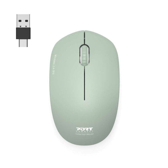Port Connect Wireless Collection Mouse, Usb-A A Usb-C Dongle, 2.4ghz, 1600dpi, Olive