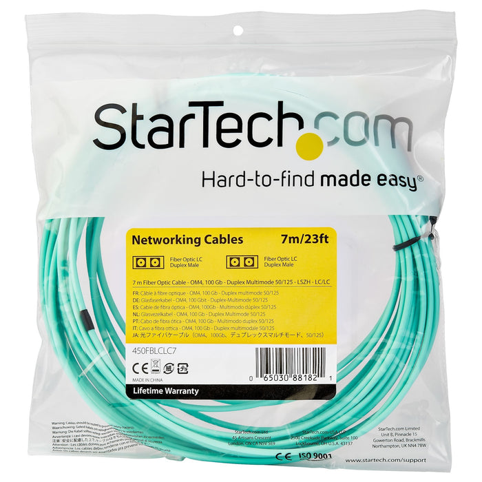 Startech.Com Cable De 7m De Fibra Óptica Multimodo Dúplex 50/125 Lc A Lc - Aqua - Om4 - Lszh
