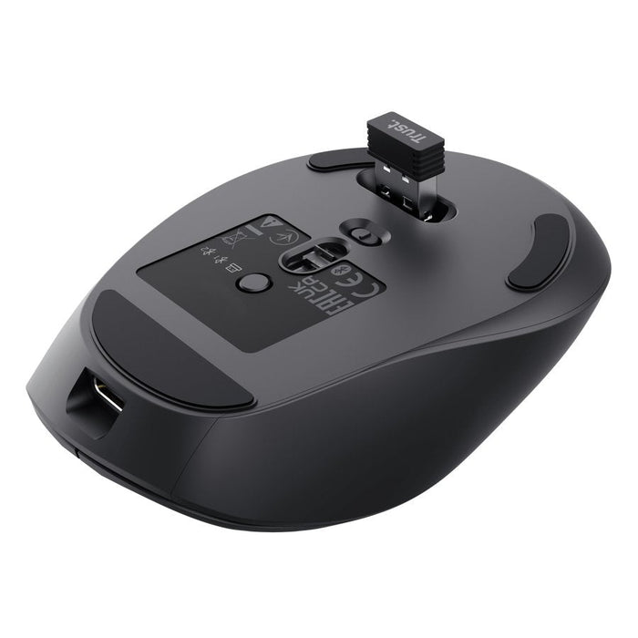 Mouse Trust Wireless Zevo Bt/2.4ghz 6 Botones 1200-3200dpi Recargable Color Negro.