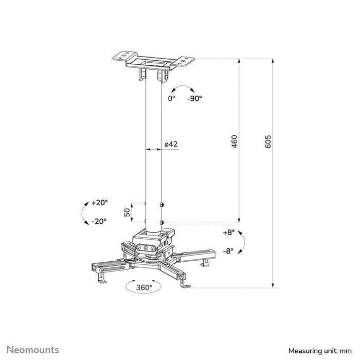 Neomounts Deckenhalter Projektor 35kg Voll Bew. Höv Blanco 60.5-90.5cm