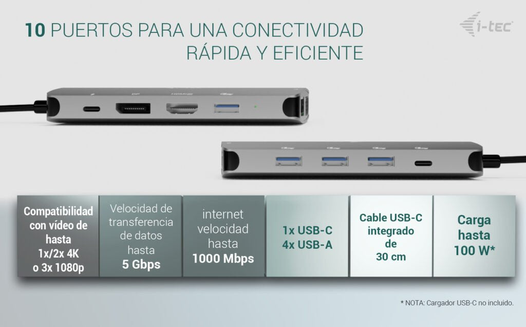 I-Tec Usb-C Metal Nano 3x Display Docking Station 1x Dp 1x Hdmi 1x Vga 1x Glan 1x Usb-C Gen1 4x Usb-A Gen1 Power Delivery 100w