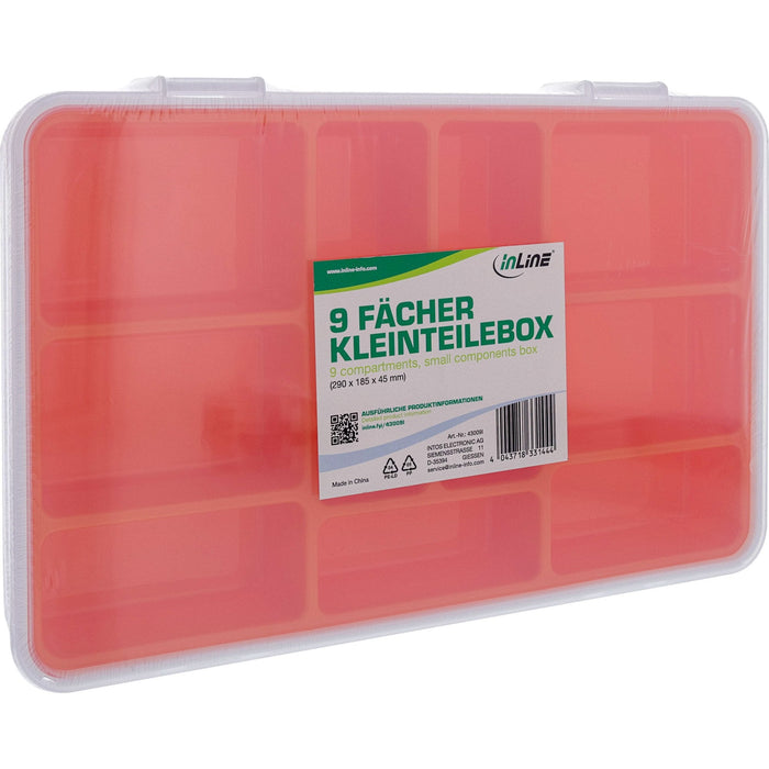 Inline® Small Components Box, 9 Compartments, 290x185x45mm, Orange