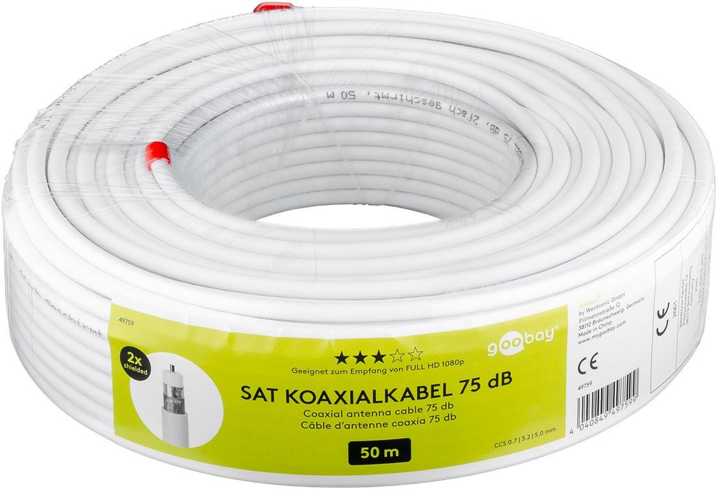 Cable Coaxial Goobay 90db, Ccs Blanco, 25 Metros, Doble Blindaje 49760