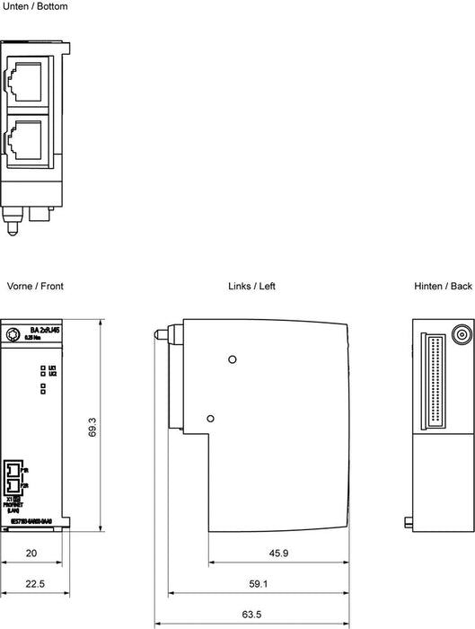 Siemens 6es71936ar000aa0 Busadapter Ba 2xrj45 2 Rj45 Buchsen F.Profinet Et200sp