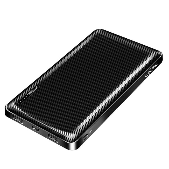 Logilink Pa0316 Power Bank, Li-Po, 10,000 Mah, 2x Usb-A, Usb-C, Black