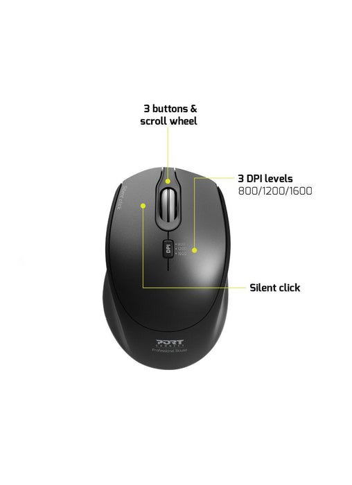 Port Designs Mouse And Keyboard 2in1 Robust And Long-Lasting Keyboard Ergonomic And Ambidextrous Mouse Wireless 2.4ghz Usb-A/Usb-C