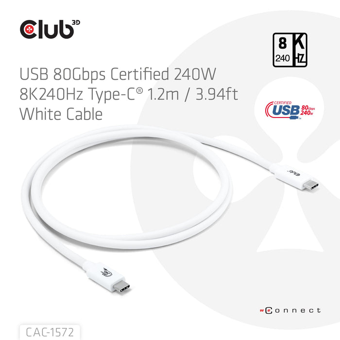 EAN 8719214473273 - CLUB3D CAC-1572 cable USB USB4 Gen 2x2 1,2 m USB C Blanco imagen 3